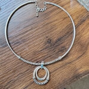 Elegant SilverTone  Necklace with Circular Pendant